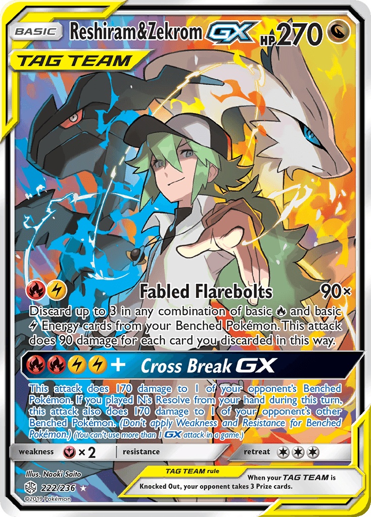 Reshiram & Zekrom GX — Cosmic Eclipse #222/236, PSA 9