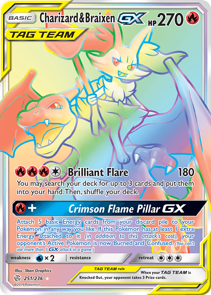 Charizard & Braixen GX — Cosmic Eclipse #251/236, PSA 10