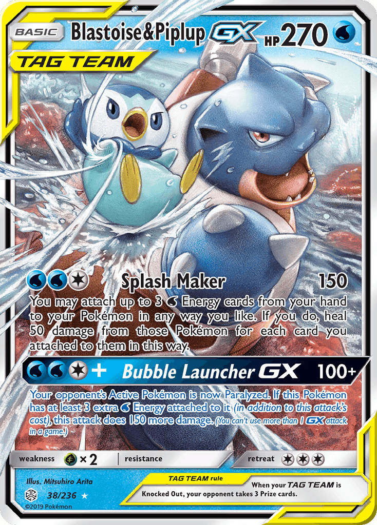Blastoise & Piplup GX — Cosmic Eclipse #38/236, PSA 10