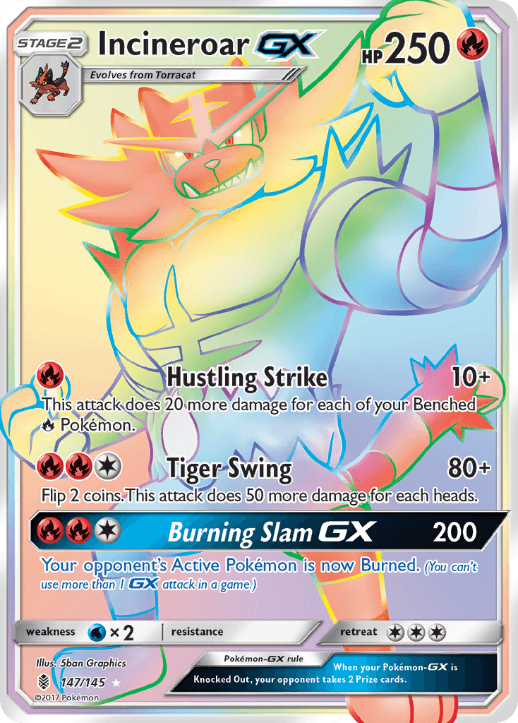 Incineroar GX — Guardians Rising #147/145, raw, NM