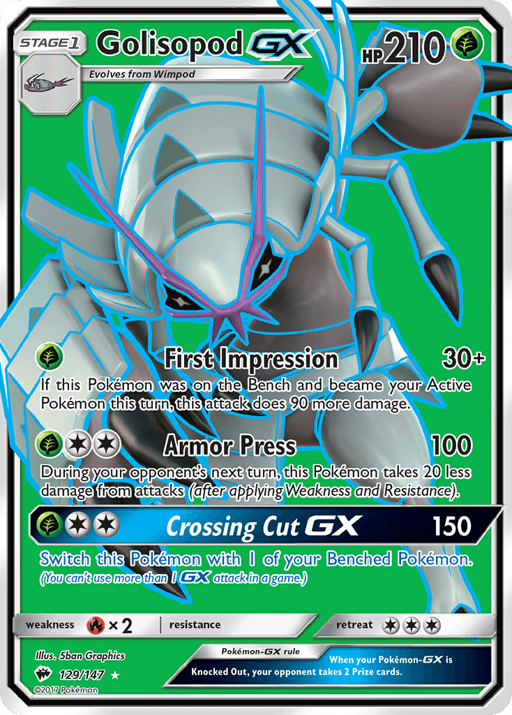 Golisopod GX — Burning Shadows #129/147, raw, NM
