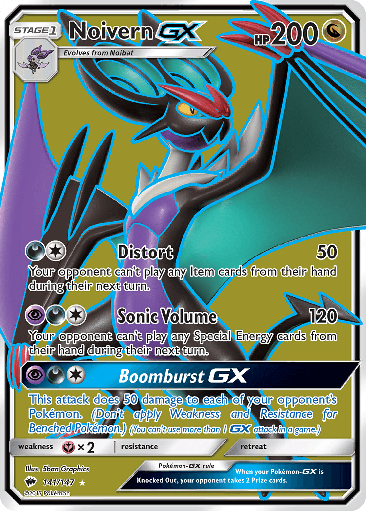 Noivern GX — Burning Shadows #141/147, raw, NM