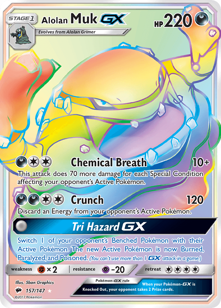 Alolan Muk GX — Burning Shadows #157/147, raw, NM