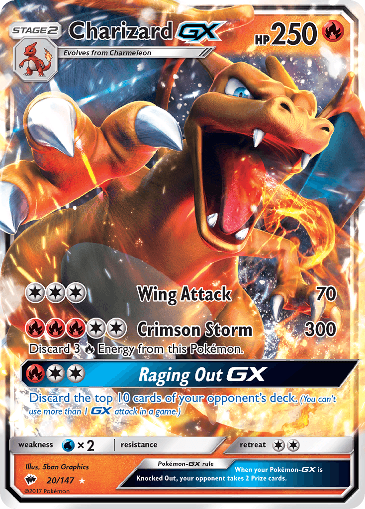 Charizard GX — Burning Shadows #20/147, PSA 8