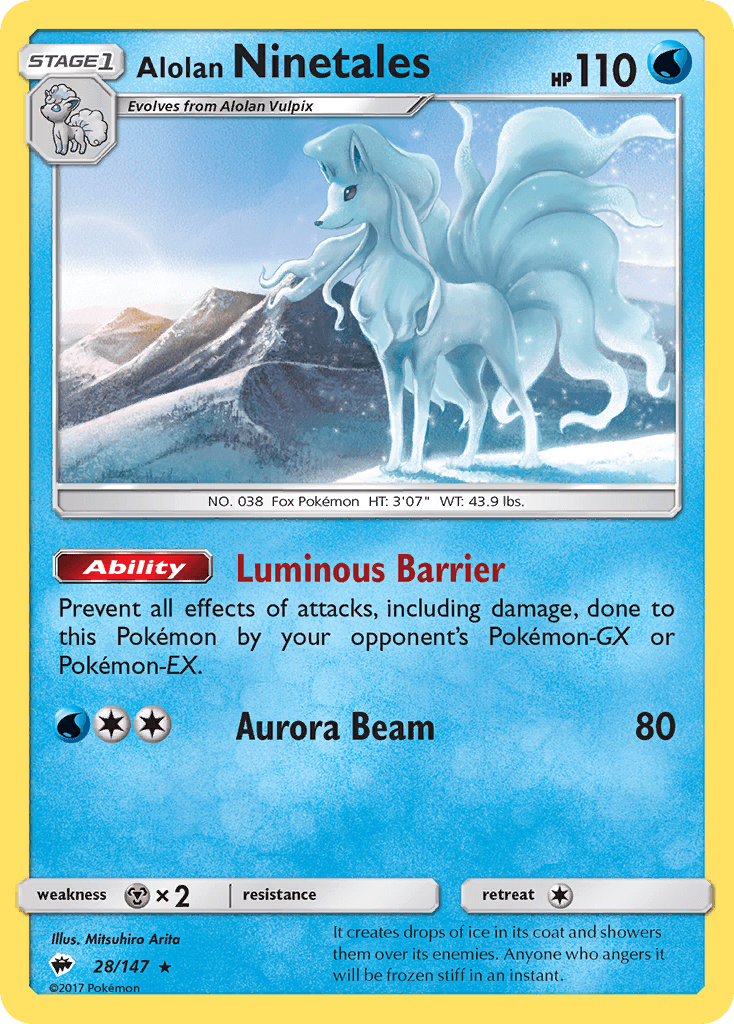 Alolan Ninetales — Burning Shadows #28/147, raw, NM
