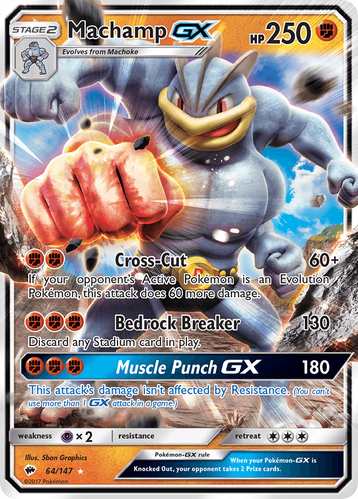 Machamp GX — Burning Shadows #64/147, raw, NM