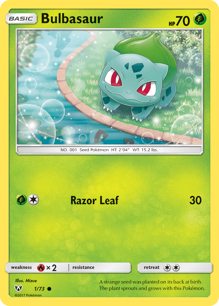 Bulbasaur — Shining Legends #1/73, raw, NM