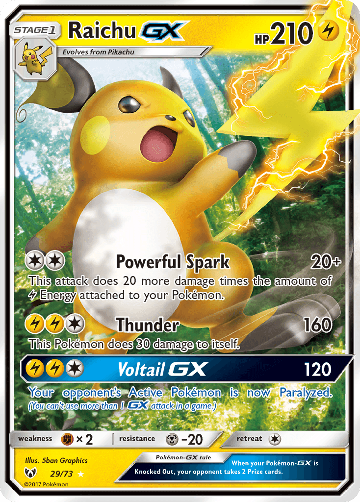 Raichu GX — Shining Legends #29/73, raw, NM