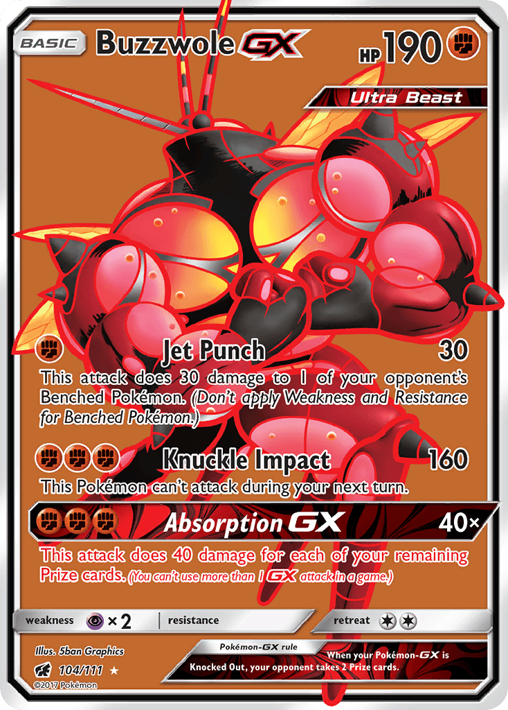 Buzzwole GX — Crimson Invasion #104/111, raw, NM