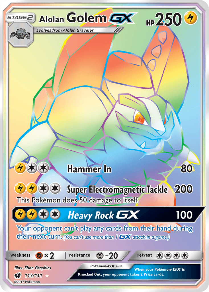 Alolan Golem GX — Crimson Invasion #113/111, raw, NM