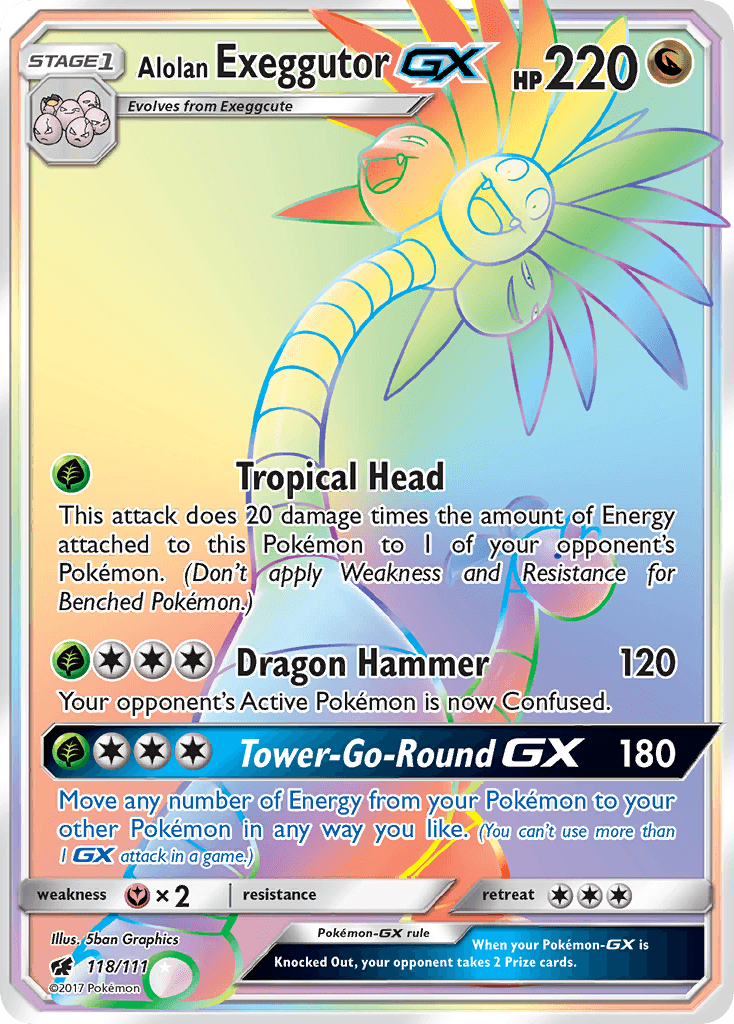 Alolan Exeggutor GX — Crimson Invasion #118/111, raw, NM
