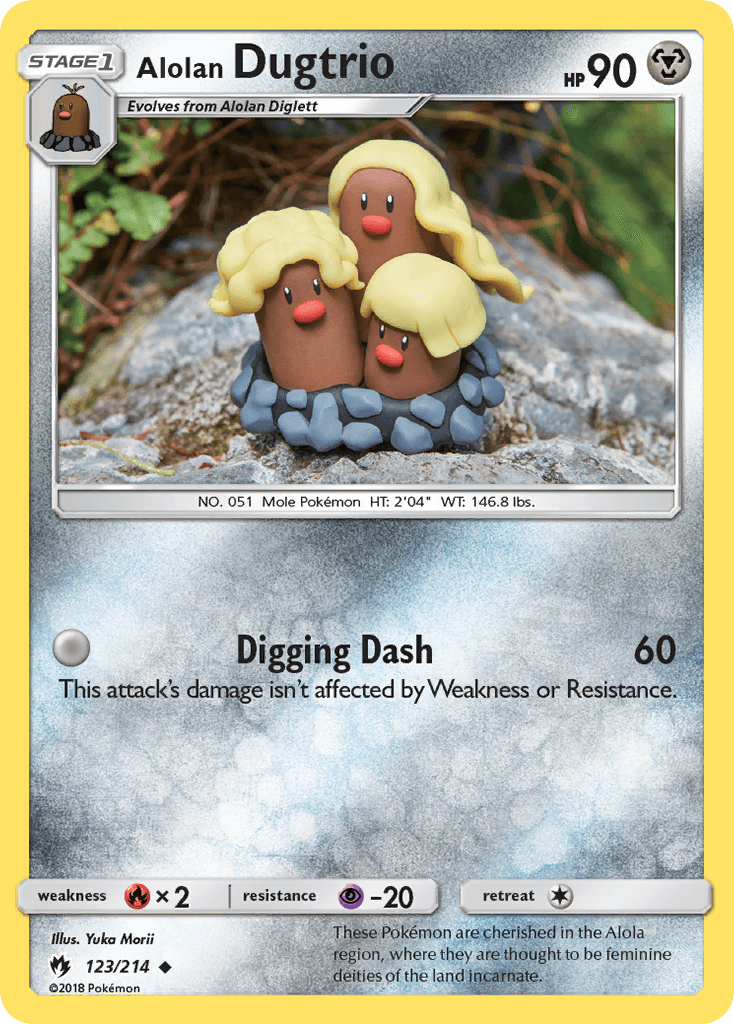 Alolan Dugtrio — Lost Thunder #123/214, raw, NM