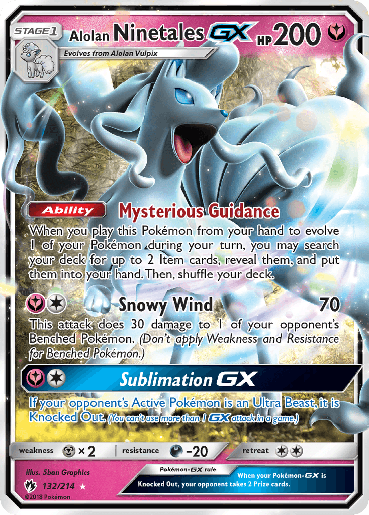 Alolan Ninetales GX — Lost Thunder #132/214, raw, NM