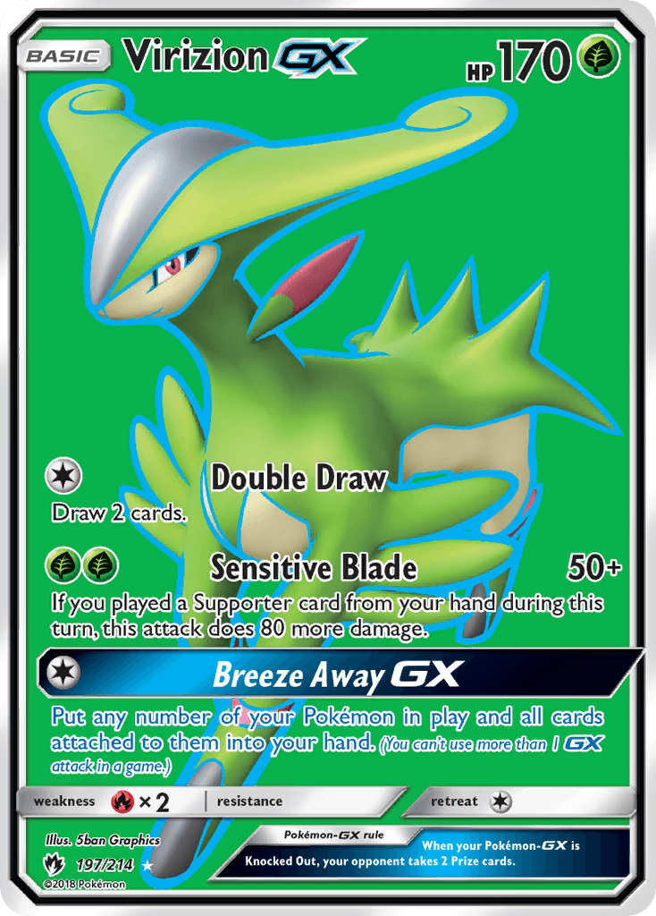 Virizion GX — Lost Thunder #197/214, raw, NM