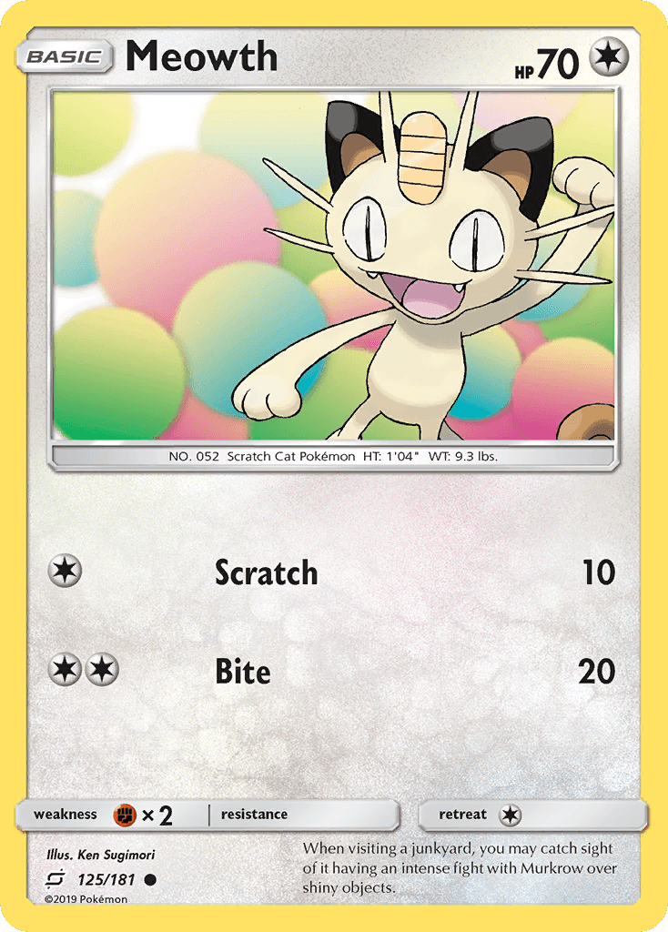 Meowth — Team Up #125/181, raw, NM