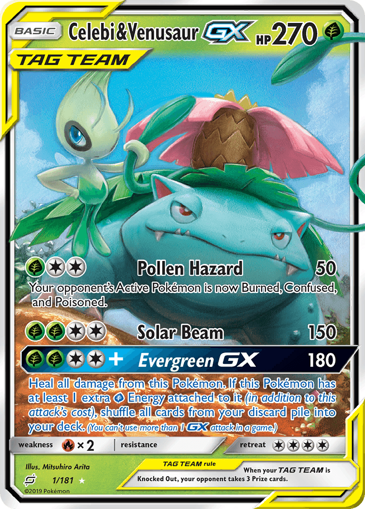 Celebi & Venusaur GX — Team Up #1/181, PSA 10