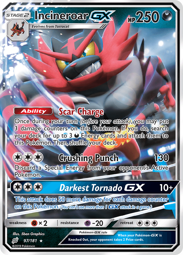Incineroar GX — Team Up #97/181, raw, NM