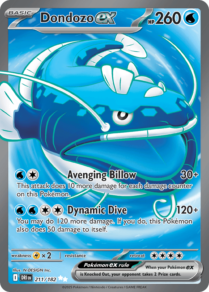 Dondozo ex — Destined Rivals #211/182, raw, NM