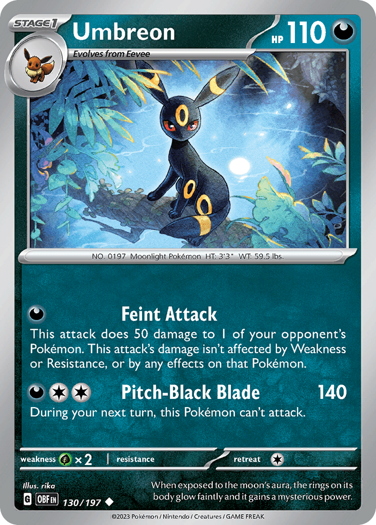 Umbreon — Obsidian Flames #130/197, PSA 10