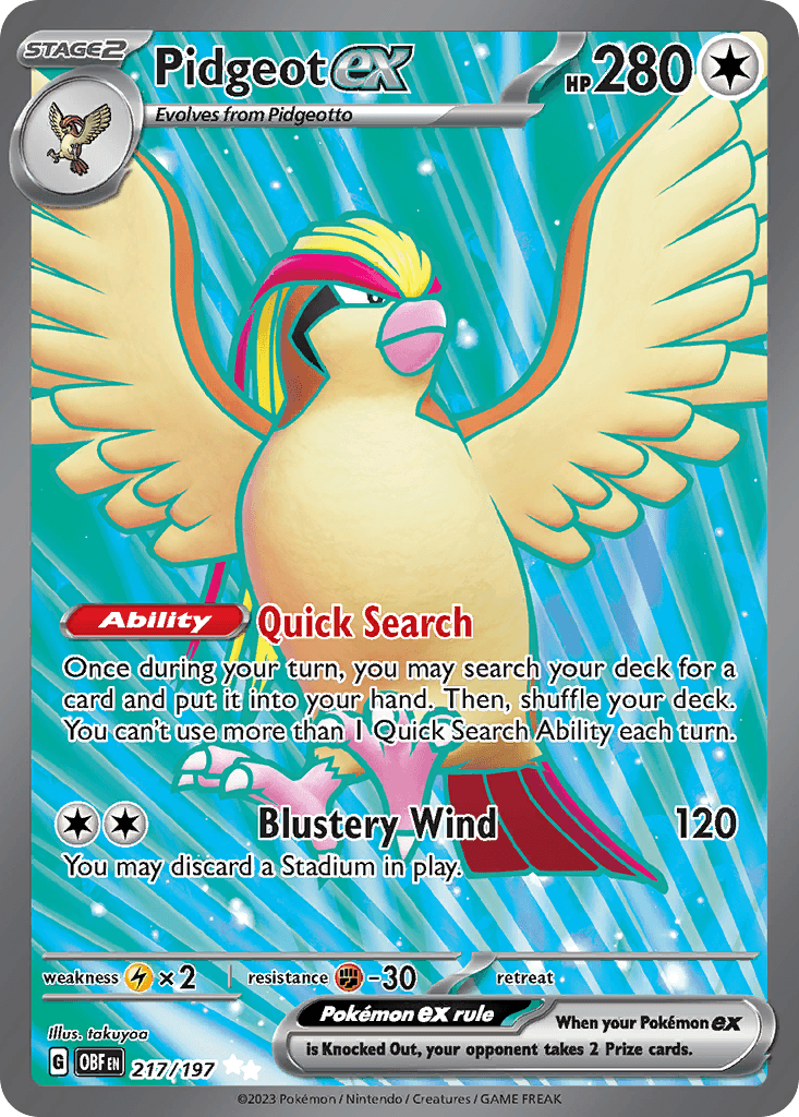 Pidgeot ex — Obsidian Flames #217/197, PSA 10
