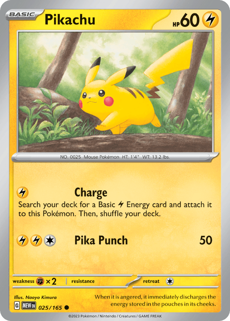 Pikachu — 151 #25/165, raw, NM