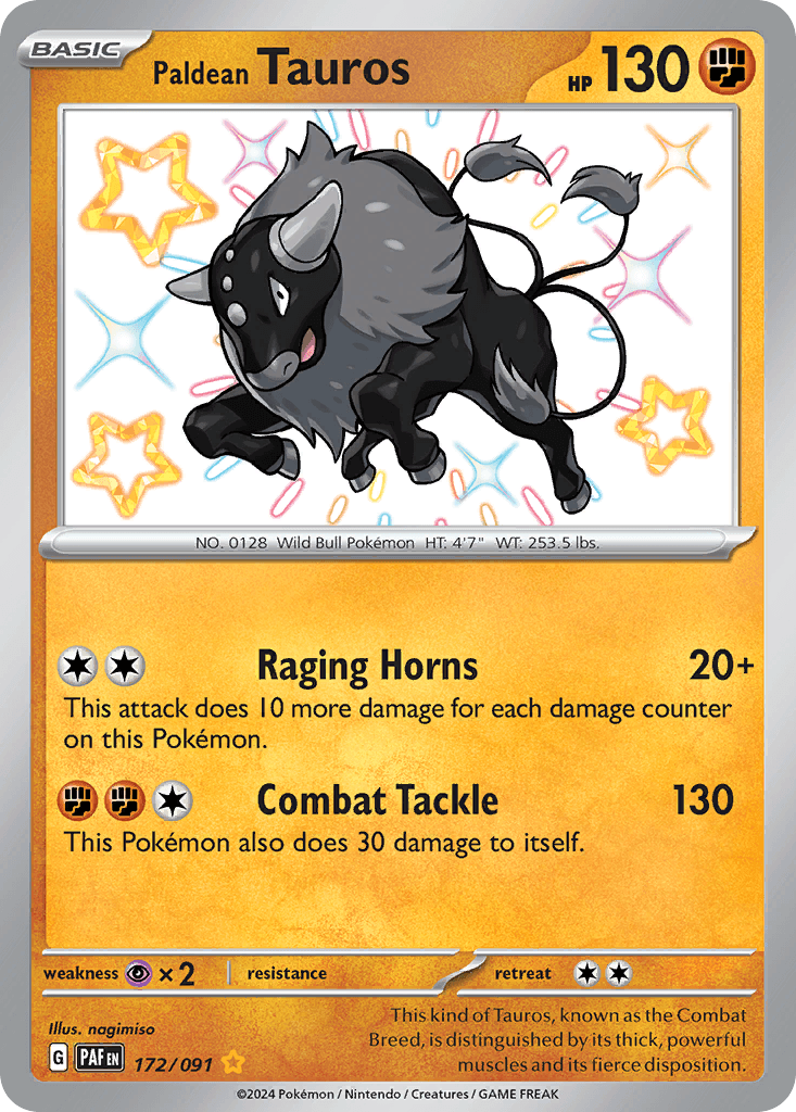 Paldean Tauros — Paldean Fates #172/91, raw, NM
