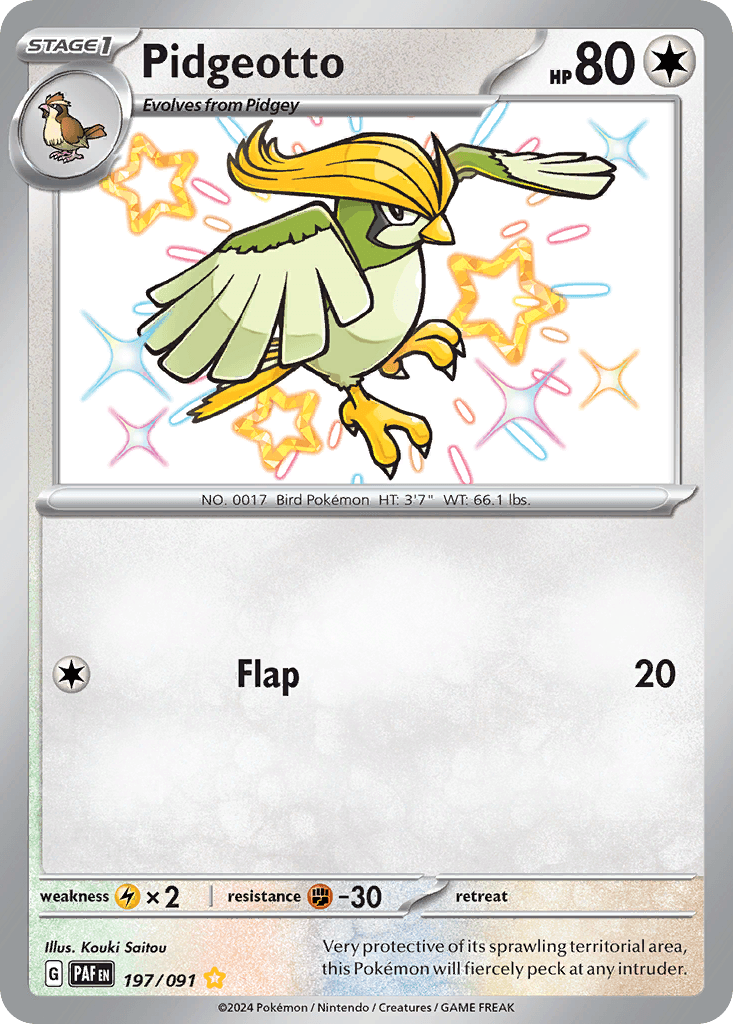 Pidgeotto — Paldean Fates #197/91, raw, NM