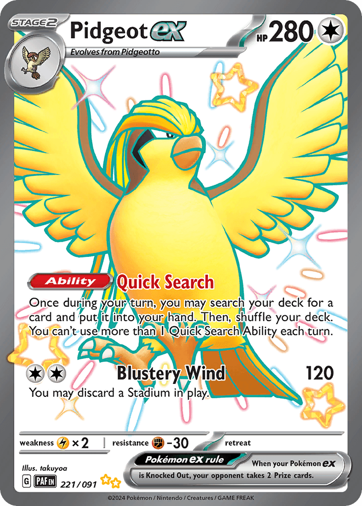 Pidgeot ex — Paldean Fates #221/91, PSA 10