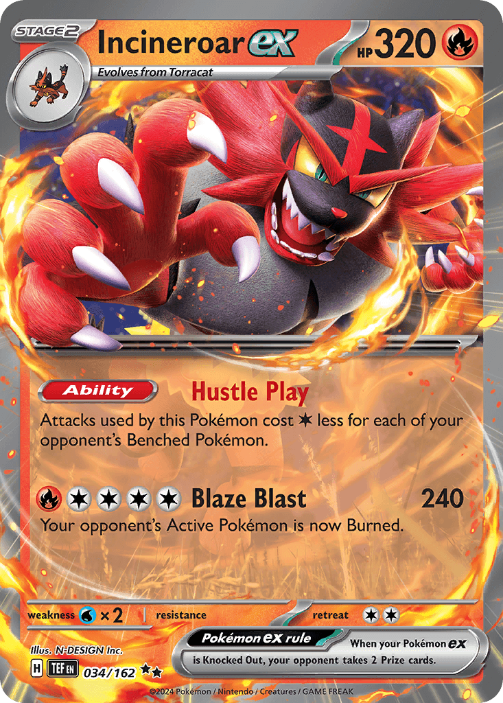 Incineroar ex — Temporal Forces #34/162, raw, NM