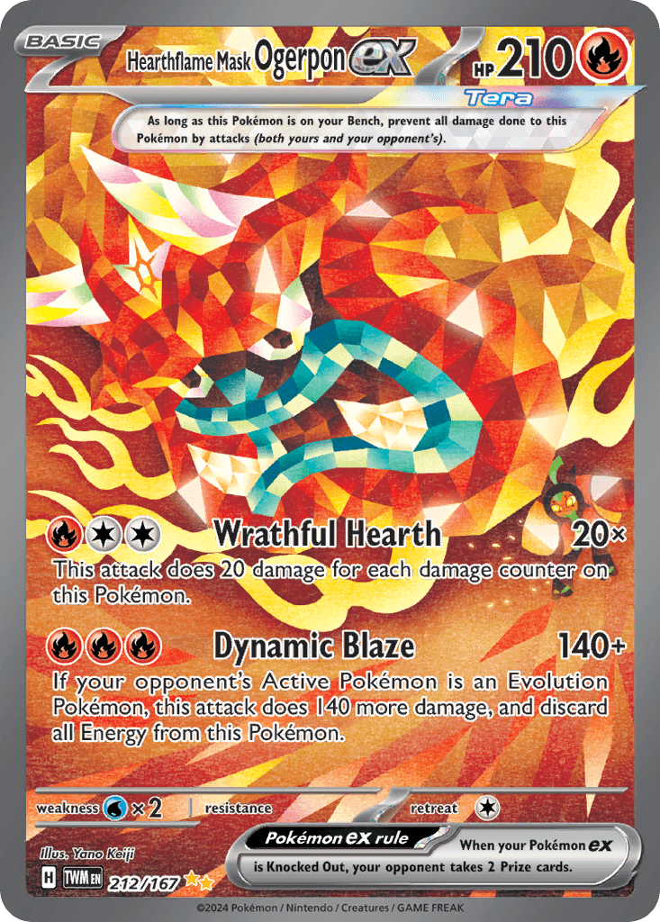 Hearthflame Mask Ogerpon ex — Twilight Masquerade #212/167, raw, NM