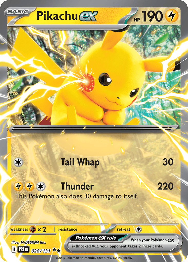 Pikachu ex — Prismatic Evolutions #28/131, PSA 10
