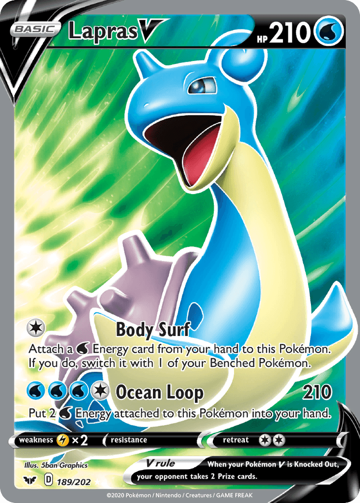 Lapras V — Sword & Shield #189/202, raw, NM