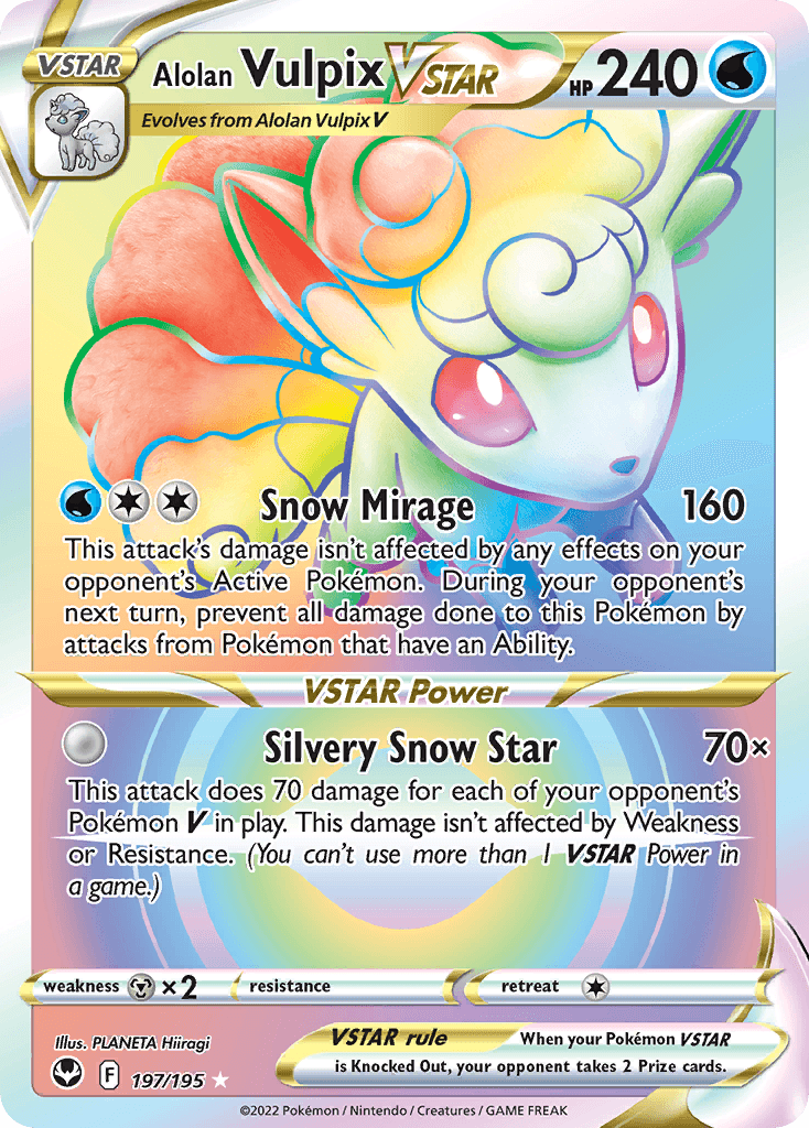 Alolan Vulpix VSTAR — Silver Tempest #197/195, PSA 10