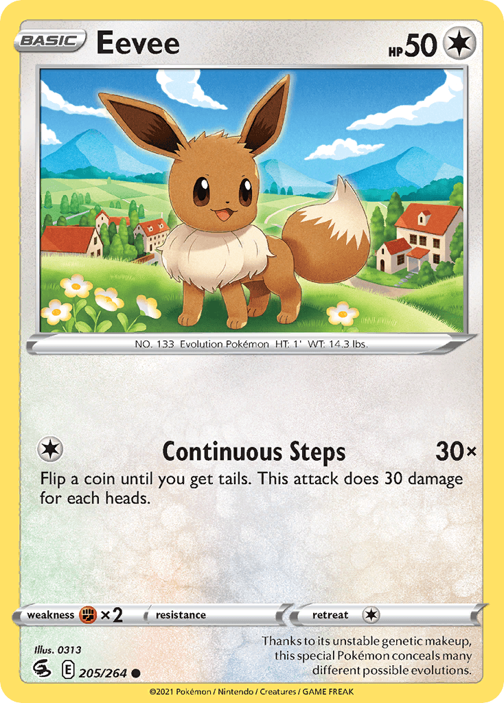 Eevee — Fusion Strike #205/264, raw, NM